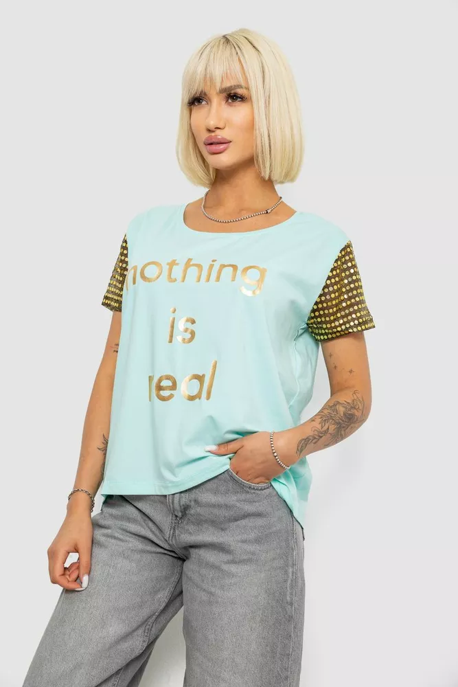 Купить Футболка женская с принтом, цвет мятный, 244R2047 - Фото №3