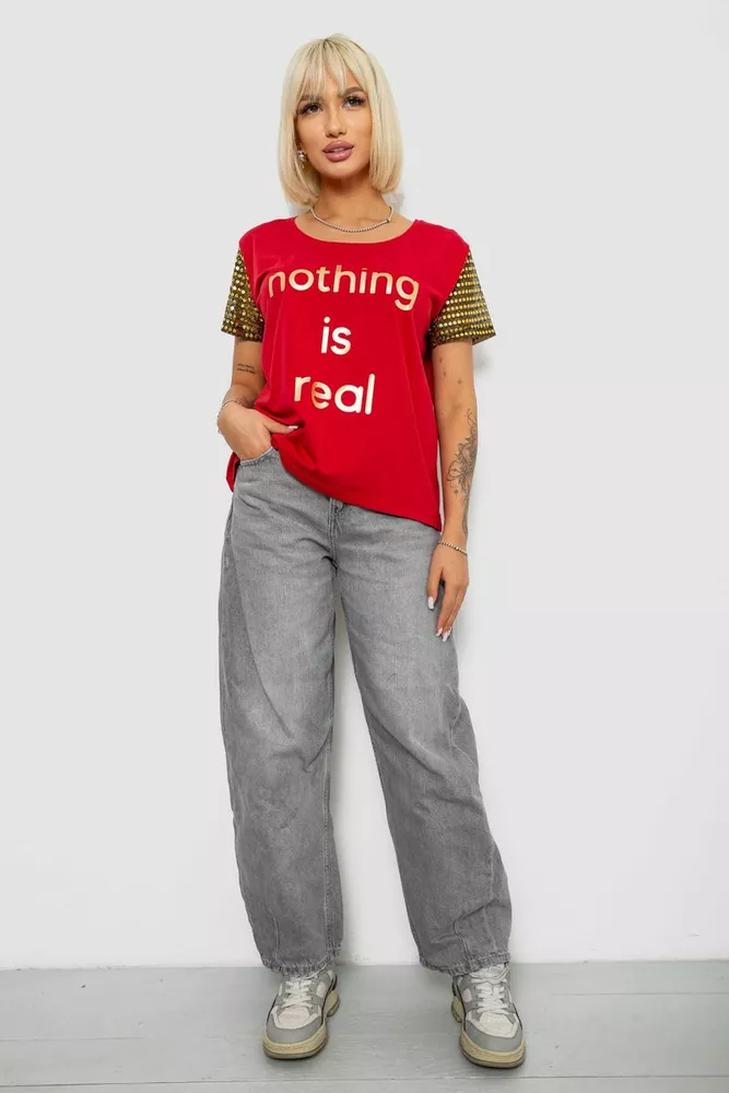 Купить Футболка женская с принтом, цвет бордовый, 244R2047 - Фото №2