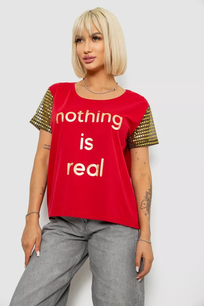 Купить Футболка женская с принтом, цвет бордовый, 244R2047 - Фото №3