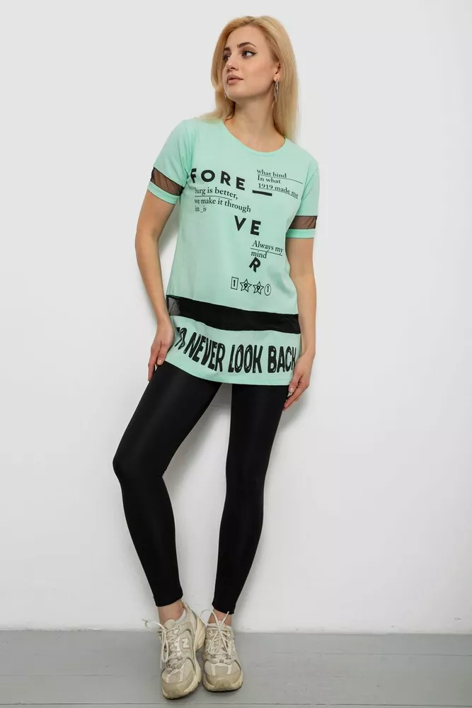 Купить Футболка женская с принтом, цвет мятный, 244R2081 - Фото №2