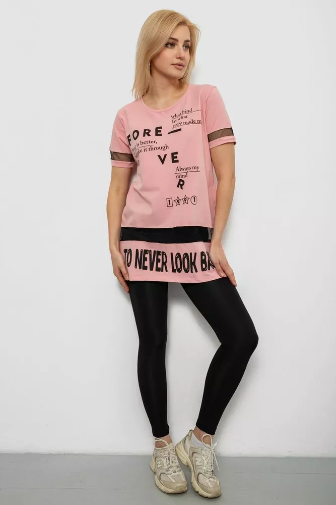 Купить Футболка женская с принтом, цвет пудровый, 244R2081 - Фото №2