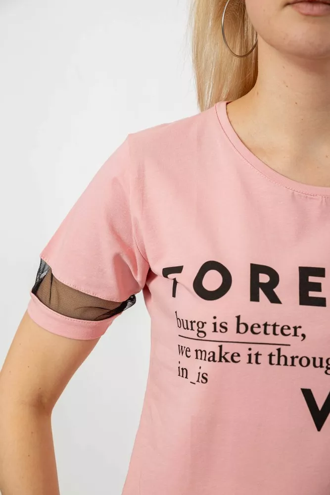 Купить Футболка женская с принтом, цвет пудровый, 244R2081 - Фото №5