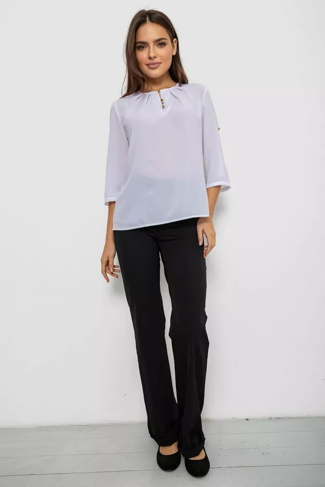 Купити Блуза однотонна  -уцінка, колір білий, 230R1121-8-U-1 - Фото №2