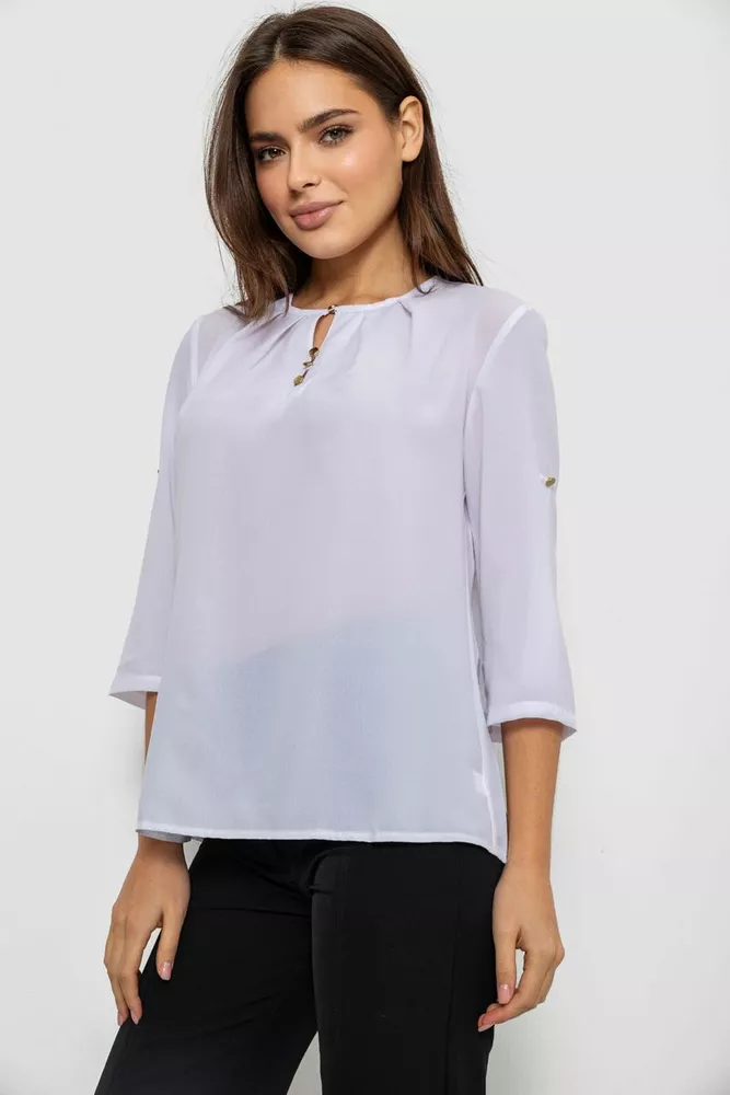 Купити Блуза однотонна  -уцінка, колір білий, 230R1121-8-U-1 - Фото №3