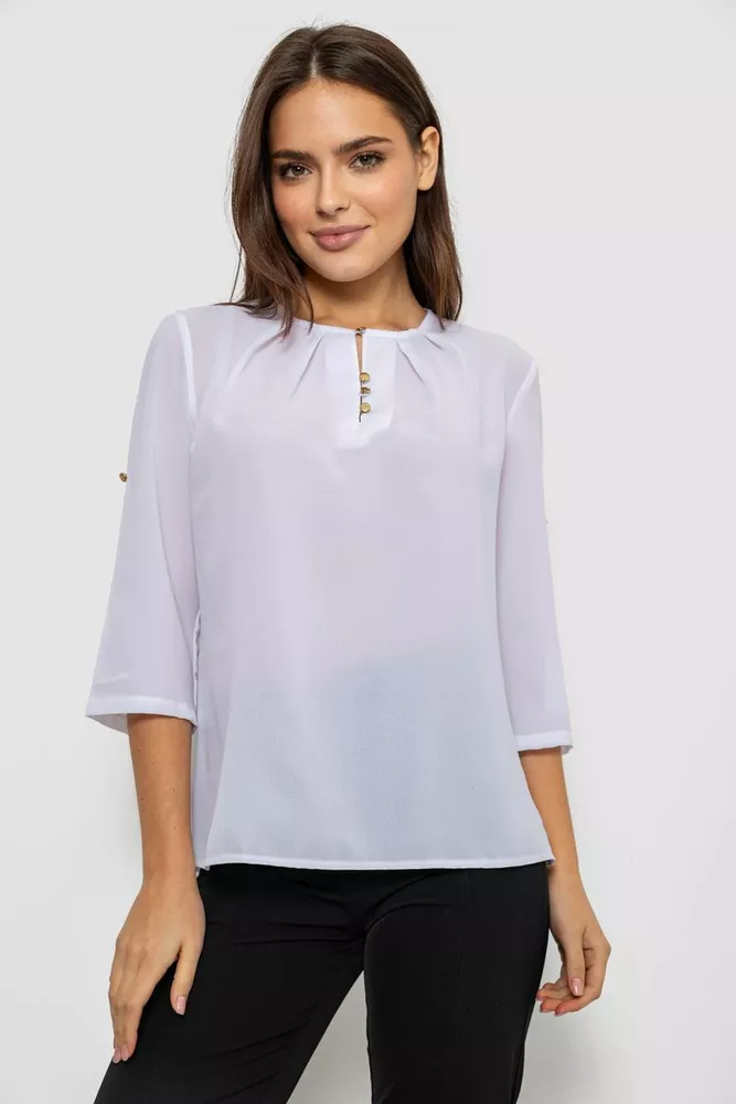 Купити Блуза однотонна  -уцінка, колір білий, 230R1121-8-U-1 - Фото №1