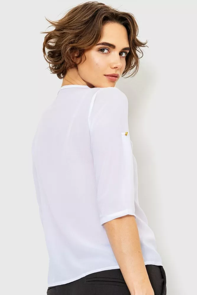Купити Блуза однотонна  -уцінка, колір білий, 230R1121-1-U-7 - Фото №4