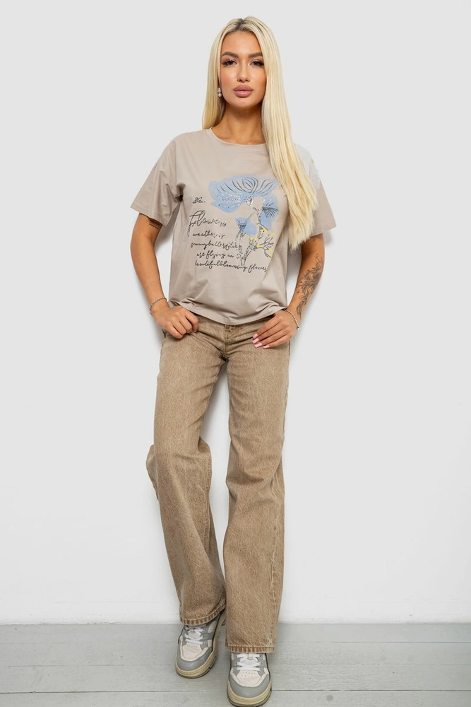 Купить Футболка женская с принтом, цвет бежевый, 221R2811 - Фото №2