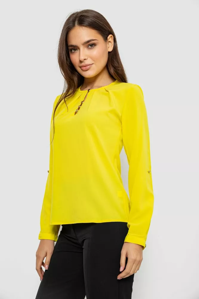 Купити Блуза однотонна  -уцінка, колір жовтий, 230R1122-3-U-13 оптом - Фото №3