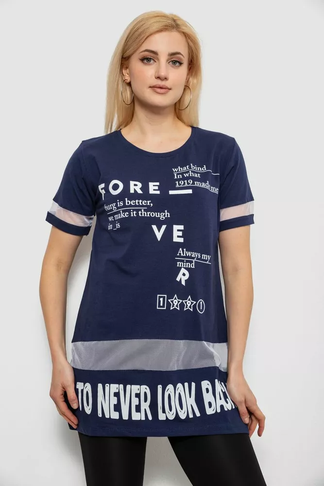 Купить Футболка женская с принтом, цвет синий, 244R2081 - Фото №1