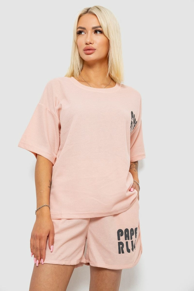 Купити Жіночий костюм футболка та шорти трикотаж, колір персиковий, 221R6815 - Фото №1