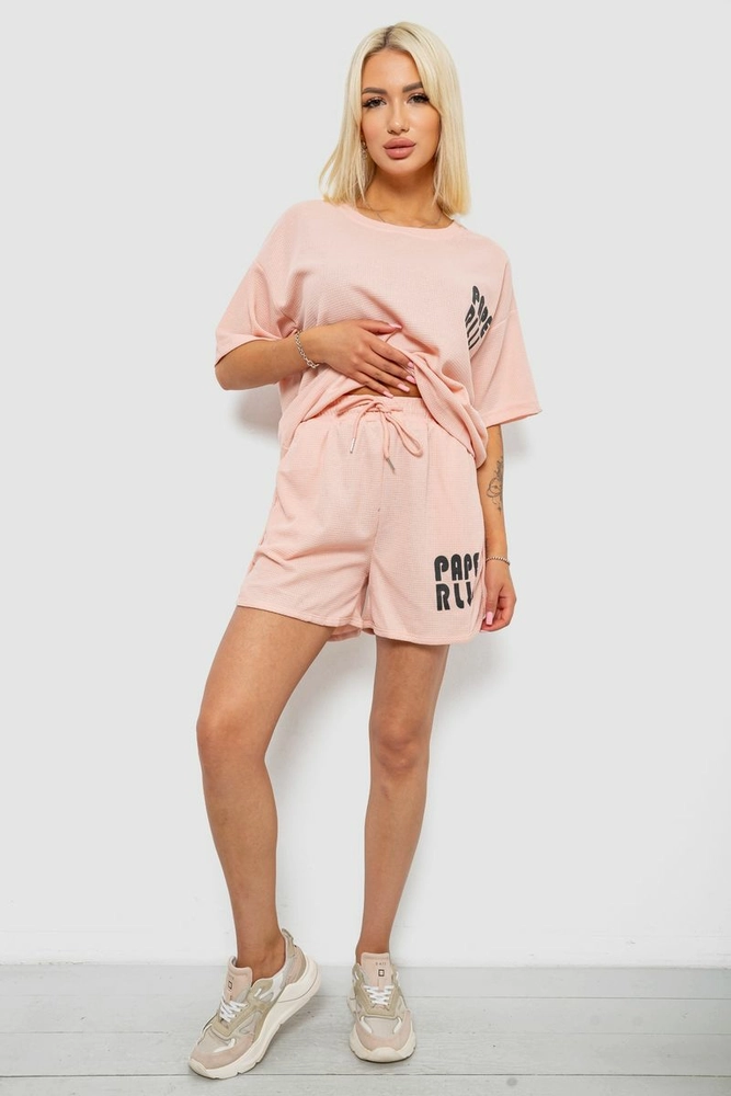 Купити Жіночий костюм футболка та шорти трикотаж, колір персиковий, 221R6815 - Фото №2