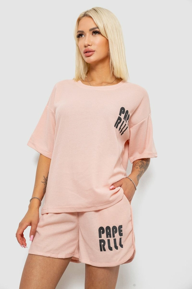 Купити Жіночий костюм футболка та шорти трикотаж, колір персиковий, 221R6815 - Фото №3