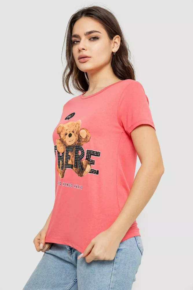 Купити Футболка жіноча з принтом, колір кораловий, 244R509 оптом - Фото №3