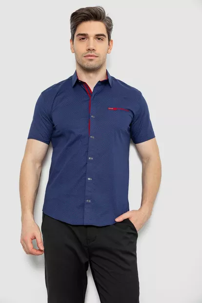 Мужская рубашка с принтом, цвет темно-синий, 186R7015
