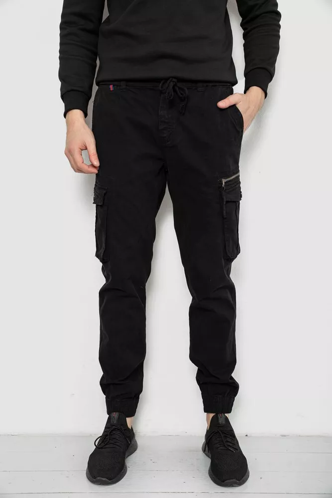 Купити Штани чоловічі однотонні, колір чорний, 244R1641 - Фото №1