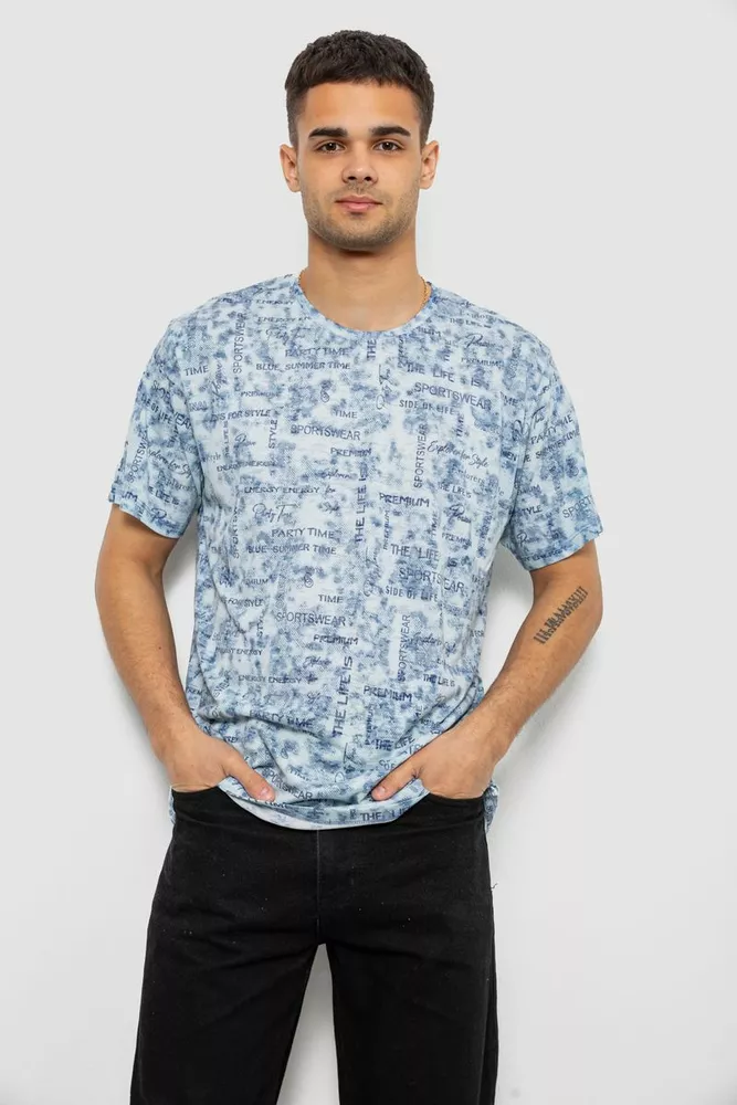 Купить Футболка мужская с принтом, цвет джинс, 244R5552-5 - Фото №1