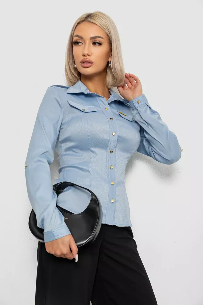 Купить Рубашка классическая в полоску, цвет голубой, 230R646 оптом - Фото №3