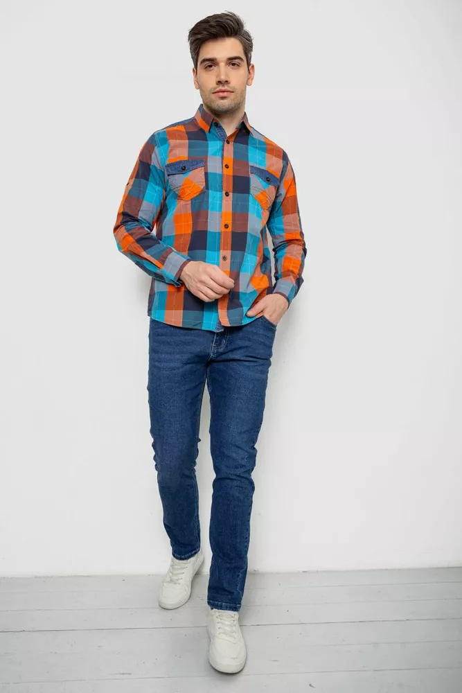 Купити Сорочка чоловіча в клітинку  -уцінка, колір помаранчевий, 214R0743-U-2 - Фото №2