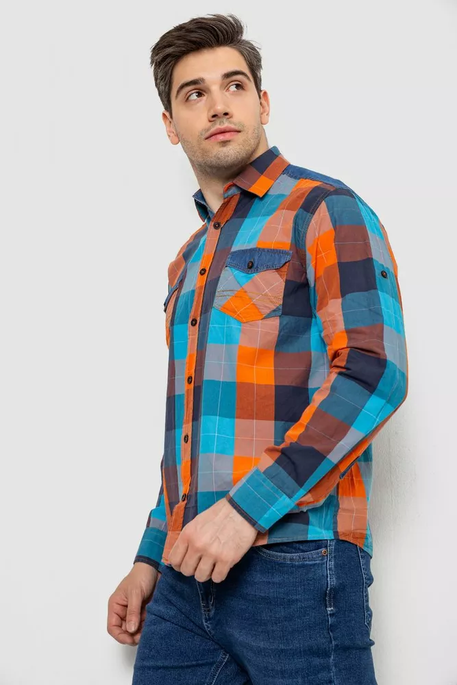 Купити Сорочка чоловіча в клітинку  -уцінка, колір помаранчевий, 214R0743-U-2 - Фото №3
