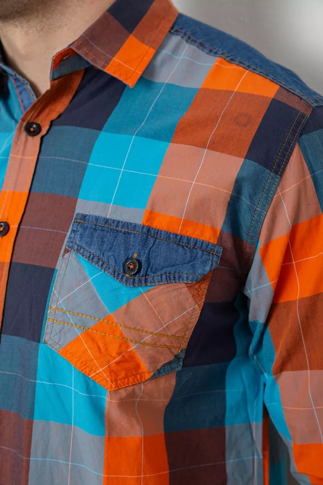 Купити Сорочка чоловіча в клітинку  -уцінка, колір помаранчевий, 214R0743-U-2 - Фото №5