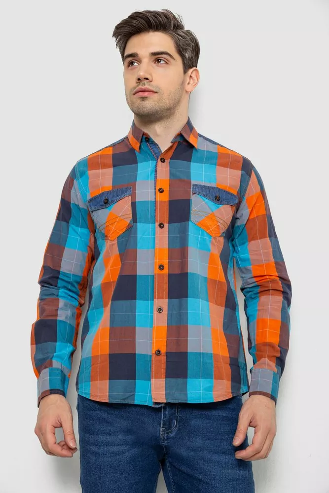 Купити Сорочка чоловіча в клітинку  -уцінка, колір помаранчевий, 214R0743-U-2 - Фото №1