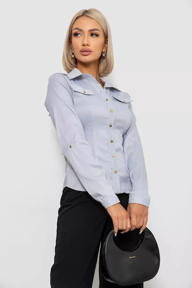 Купить Рубашка классическая в полоску, цвет серый, 230R646 оптом - Фото №3