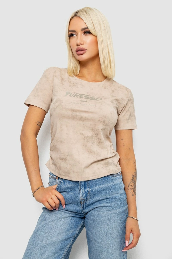 Купить Футболка женская с принтом, цвет светло-бежевый, 221R3308 - Фото №3