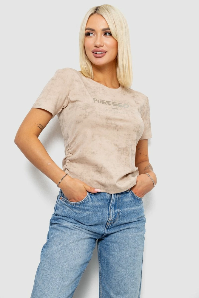 Купить Футболка женская с принтом, цвет светло-бежевый, 221R3308 - Фото №1