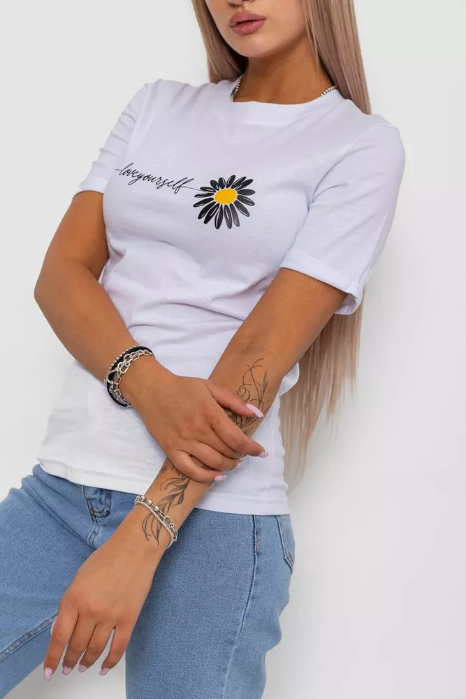 Купить Футболка женская с принтом  -уценка, цвет белый, 238R01632-U-1 - Фото №3