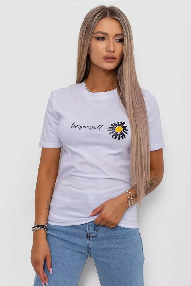 Купить Футболка женская с принтом  -уценка, цвет белый, 238R01632-U-1 - Фото №1