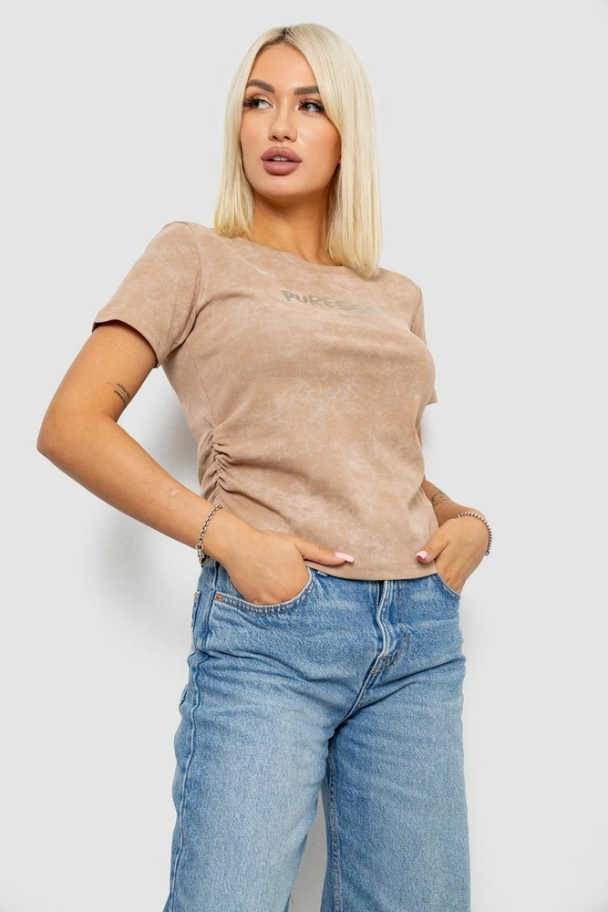Купить Футболка женская с принтом, цвет бежевый, 221R3308 - Фото №3