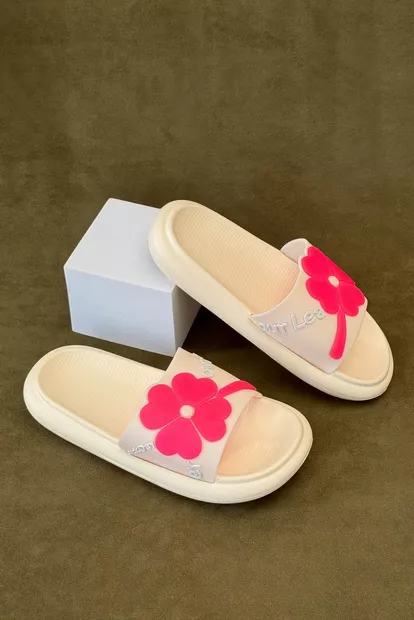 Шлепанцы женские с аппликацией, цвет бежевый, 243R5028-1