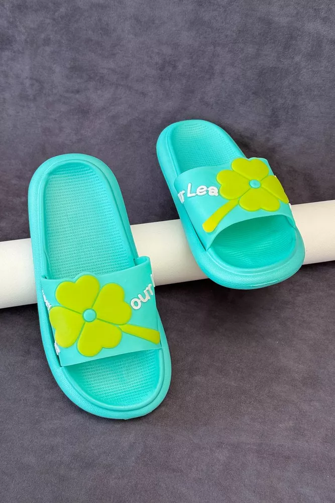 Купить Шлепанцы женские с аппликацией, цвет бирюзовый, 243R5028-1 - Фото №1