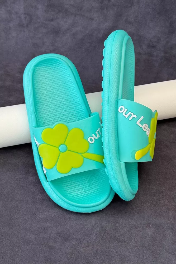 Купить Шлепанцы женские с аппликацией, цвет бирюзовый, 243R5028-1 - Фото №2