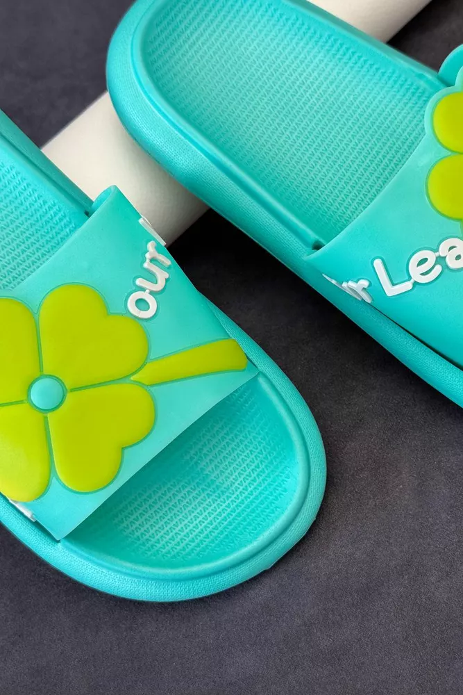 Купить Шлепанцы женские с аппликацией, цвет бирюзовый, 243R5028-1 - Фото №3