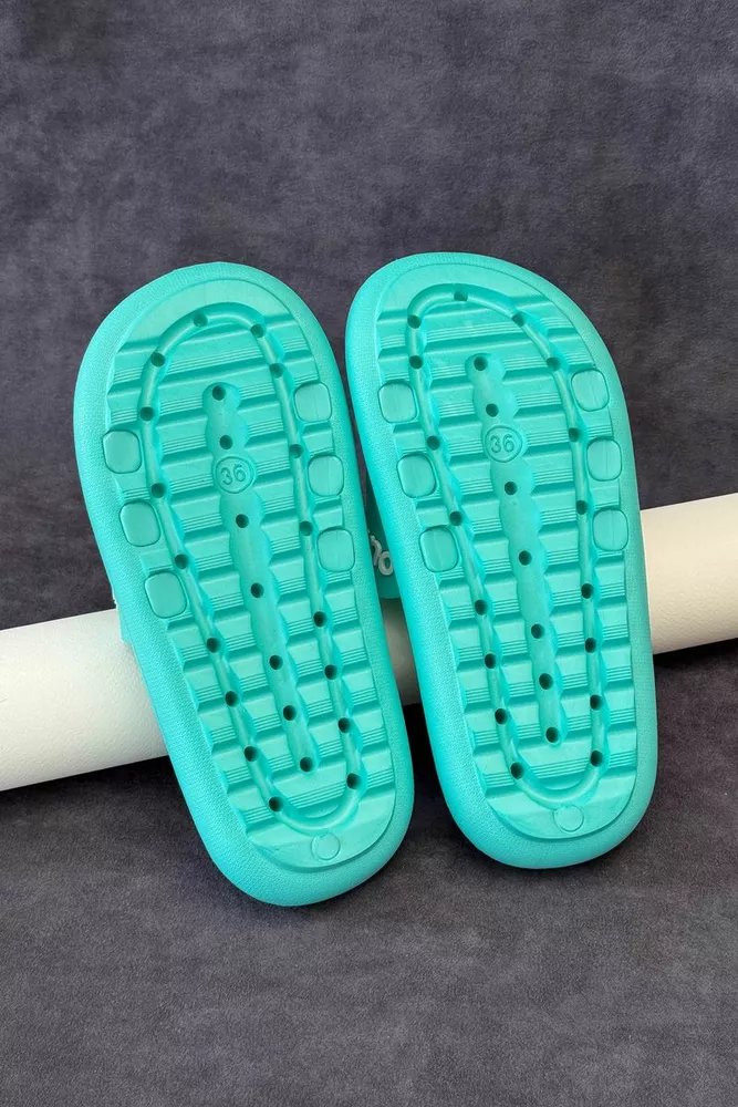 Купить Шлепанцы женские с аппликацией, цвет бирюзовый, 243R5028-1 - Фото №4