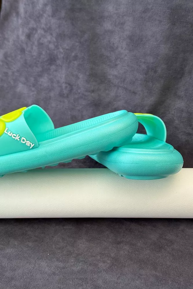 Купить Шлепанцы женские с аппликацией, цвет бирюзовый, 243R5028-1 - Фото №5