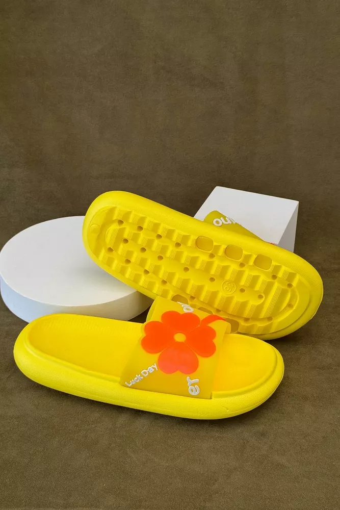 Купити Шльопанці жіночі з аплікацією, колір жовтий, 243R5028-1 - Фото №3
