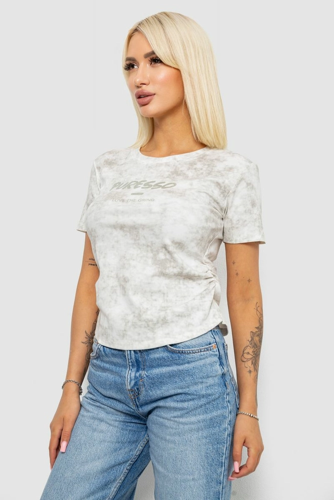 Купити Футболка жіноча з принтом, колір молочний, 221R3308 - Фото №3