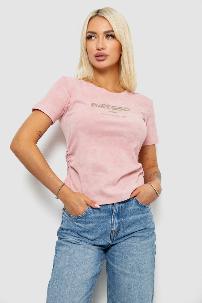 Купить Футболка женская с принтом, цвет розовый, 221R3308 - Фото №1