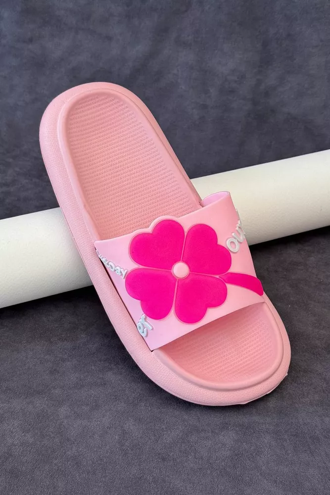 Купить Шлепанцы женские с аппликацией, цвет розовый, 243R5028-1 - Фото №1