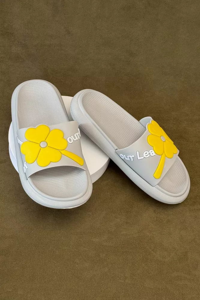 Купить Шлепанцы женские с аппликацией, цвет серый, 243R5028-1 - Фото №3