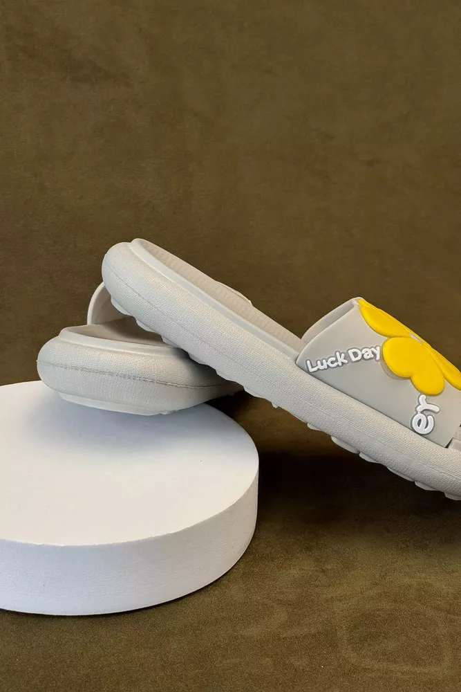 Купить Шлепанцы женские с аппликацией, цвет серый, 243R5028-1 - Фото №4