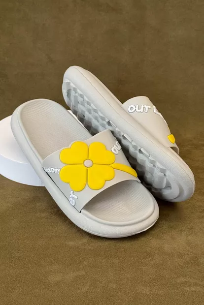 Шлепанцы женские с аппликацией, цвет серый, 243R5028-1