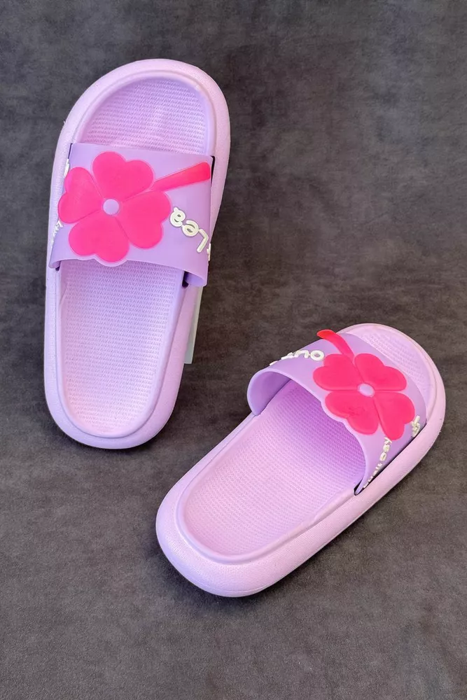 Купити Шльопанці жіночі з аплікацією, колір бузковий, 243R5028-1 - Фото №1