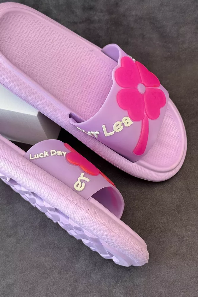 Купити Шльопанці жіночі з аплікацією, колір бузковий, 243R5028-1 - Фото №2