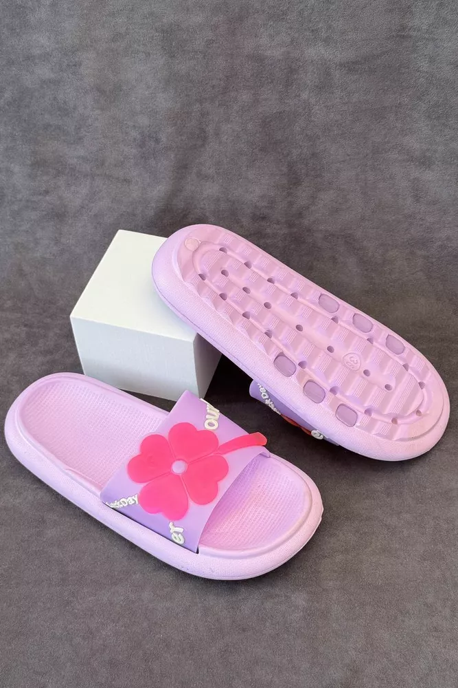 Купити Шльопанці жіночі з аплікацією, колір бузковий, 243R5028-1 - Фото №3