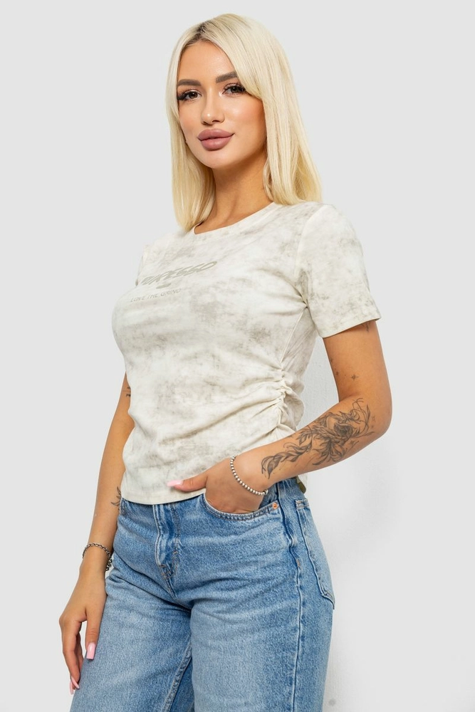 Купить Футболка женская с принтом, цвет кремовый, 221R3308 - Фото №3