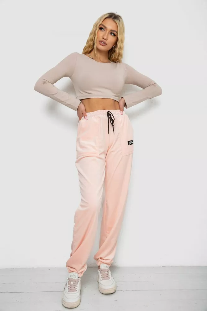 Купити Штани жіночі велюрові  -уцінка, колір персиковий, 238R58473-U-49 - Фото №2