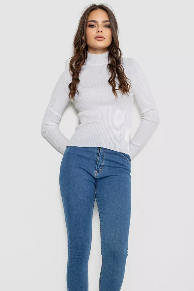 Купить Водолазка женская в рубчик  -уценка, цвет белый, 214R91306-U-35 - Фото №2